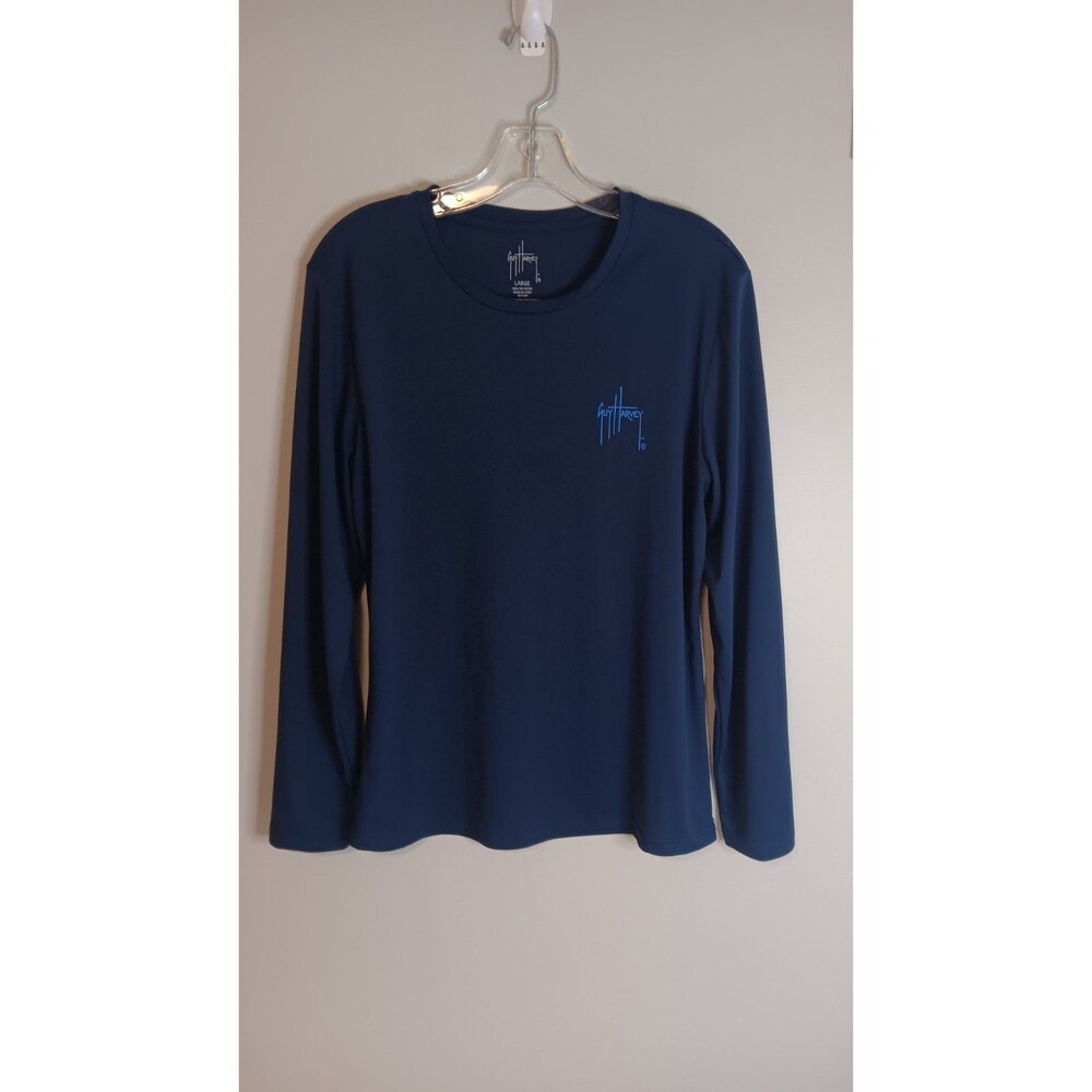 Guy Harvey Long Sleeve Fishing Sun Shirt Sz Large Blue